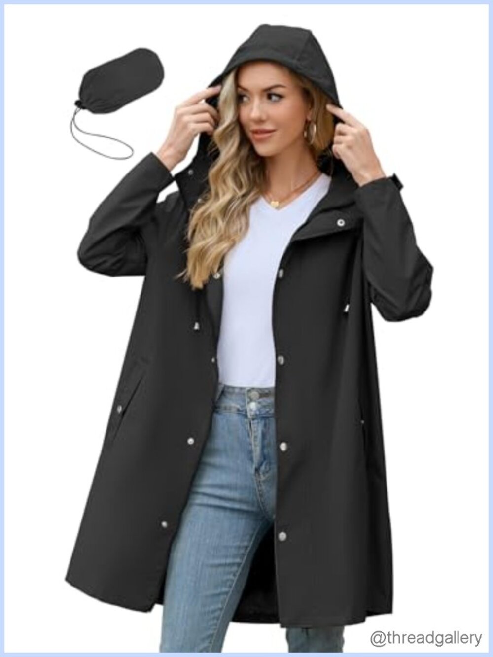Women's Long Packable Waterproof Rain Jacket with Hood Relaxed Fit